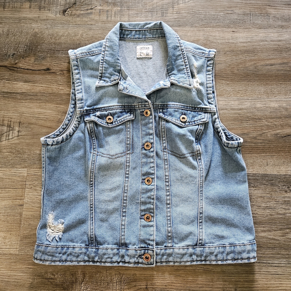 Lefties Distressed‎ Denim Sleeveless Vest - 100% Cotton